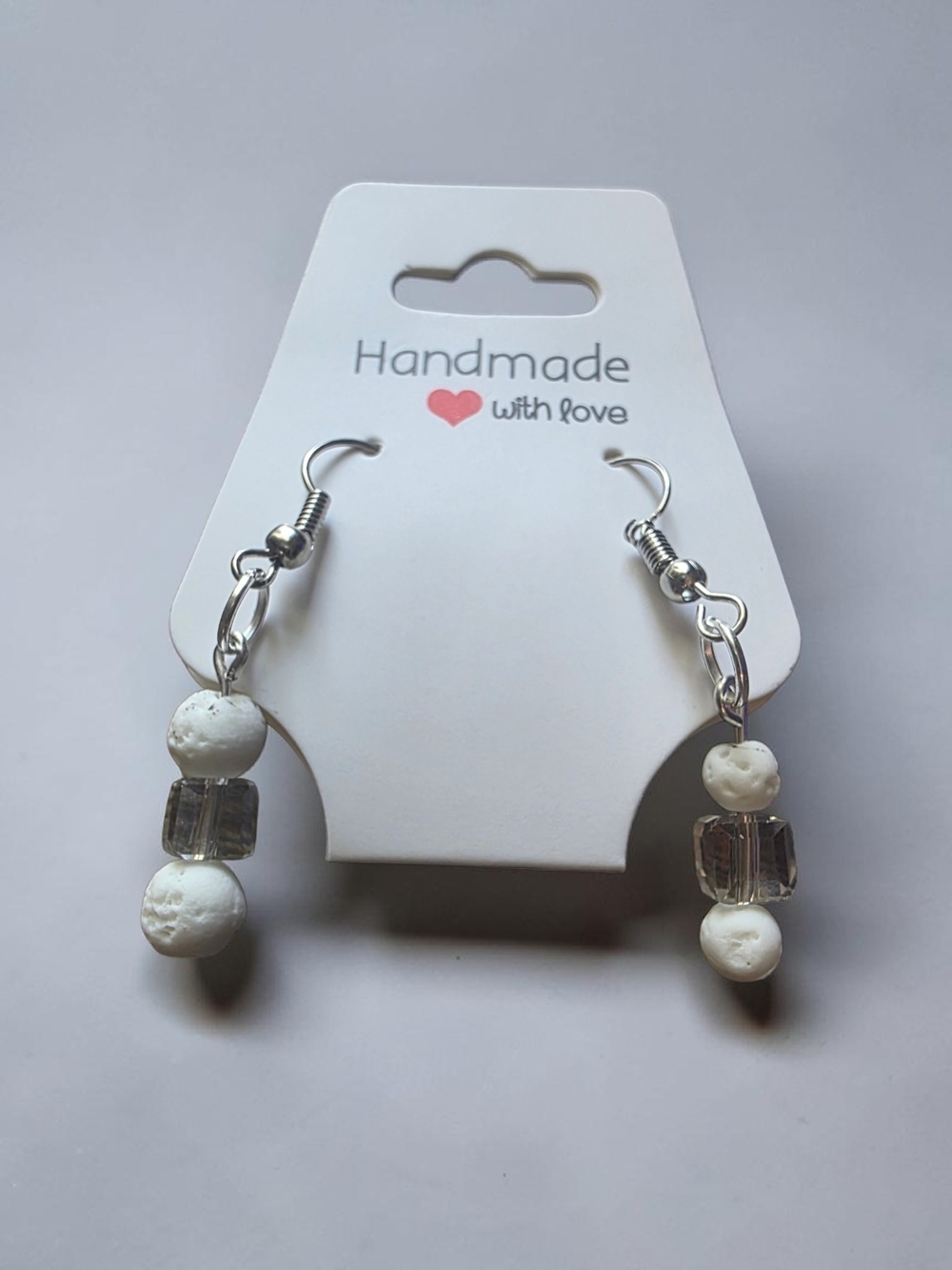 Styleandstone White Lava Rock Clear Crystal Dangle Earrings New